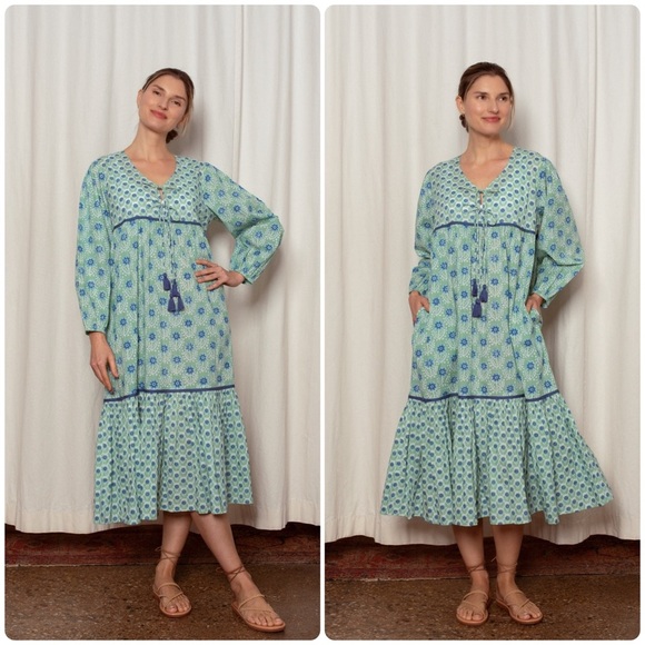 Ophelia & Indigo Evie Azalea Green & Blue Floral Dress 💚 - Picture 1 of 13